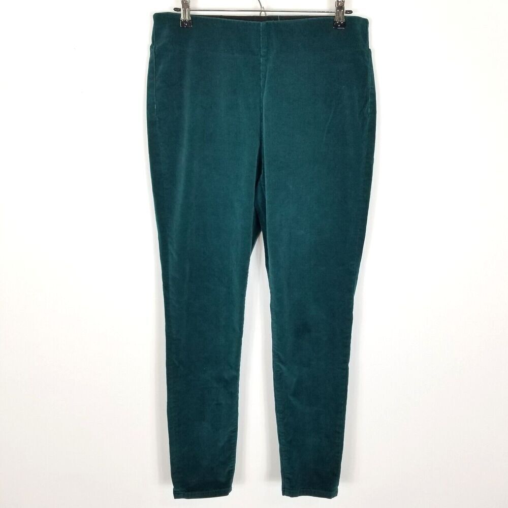 Soft Surroundings Women Velour Pull On Pants Size M Green Ankle Preppy
